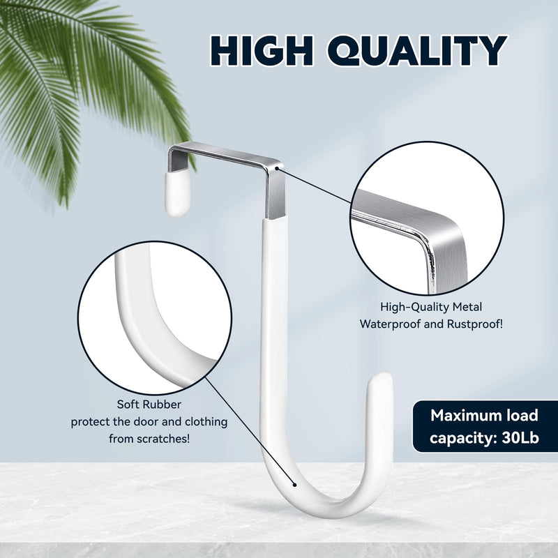 [Australia - AusPower] - 4 Pack Over The Door Hooks, 4.96Inch Hooks for Hanging Heavy Duty Door Hanger, Towel Hanger Hook Holders, Over Door Hangers Hooks Door Hanger Hooks for Hanging Clothes, Towels, Hats,Coats,Bags (White) White 4.96 inch 