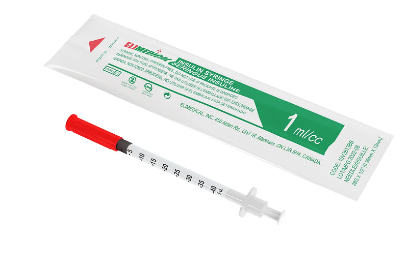 [Australia - AusPower] - Veterinary Insulin Syringe 40IU (U-40), 1cc (1ml), 28G x 1/2 inch (12.7 mm), Individually Packed, for Pet Cat or Dog, 100 per box, 10V2813BB 