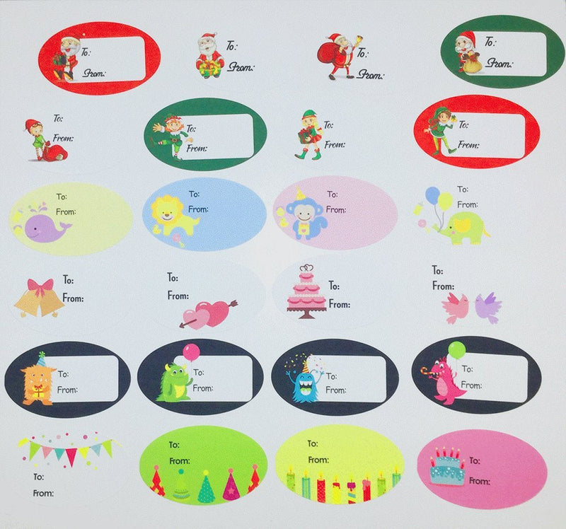 Happy Birthday Gift Tag Stickers for Presents 4 Different Designs 1.5 x 2.5 Inch 100 Adhesive Labels On A Roll