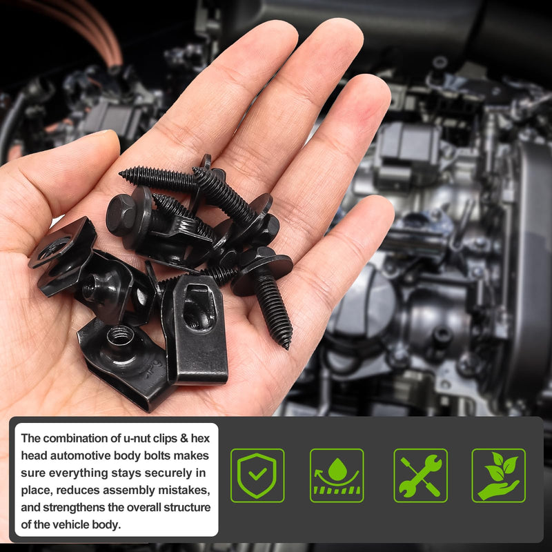 [Australia - AusPower] - mxuteuk 50PCS 1/4 U-Nut Clips & Hex Head Automotive Body Fender Bolts Kit,for Most Cars Fender,Engine Undertray Cover, Engine Cover & Bumper Fender Liner 