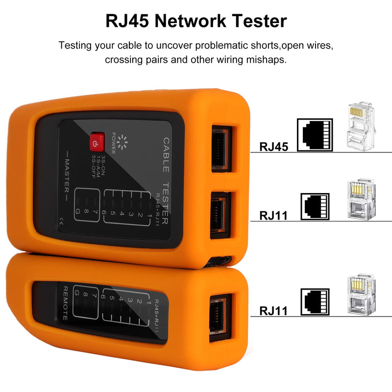 [Australia - AusPower] - Ethernet & Telephone Cable Tester, for RJ45/RJ11/RJ12 Network & Phone Lines, Compatible with Cat5/Cat5e/Cat6 Cables, with Clear LED Indicators & Silicone Case (Battery Not Included) 