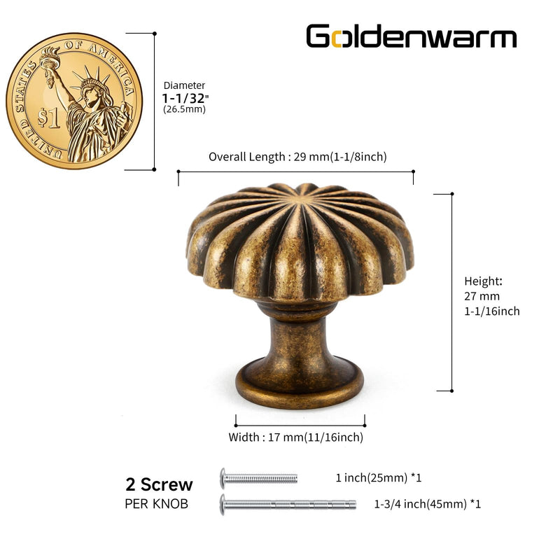 Goldenwarm 15 Pack Vintage Brass Kitchen Cabinet Knobs for Dresser Drawers Knobs, Zinc Handles Simple Drawer Cabinet Hardware for Cupboard Hardware