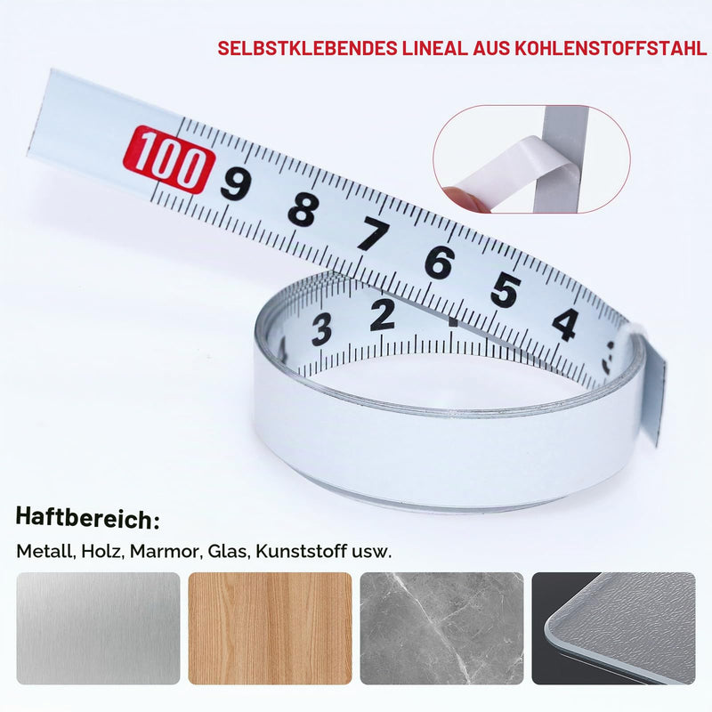 Pack of 6 Self-Adhesive Tape Measure 1 m / 2 m Scale Tape Measure Metric Steel Ruler Stick on for Measuring Workbenches (Forward, Backward, Centred)