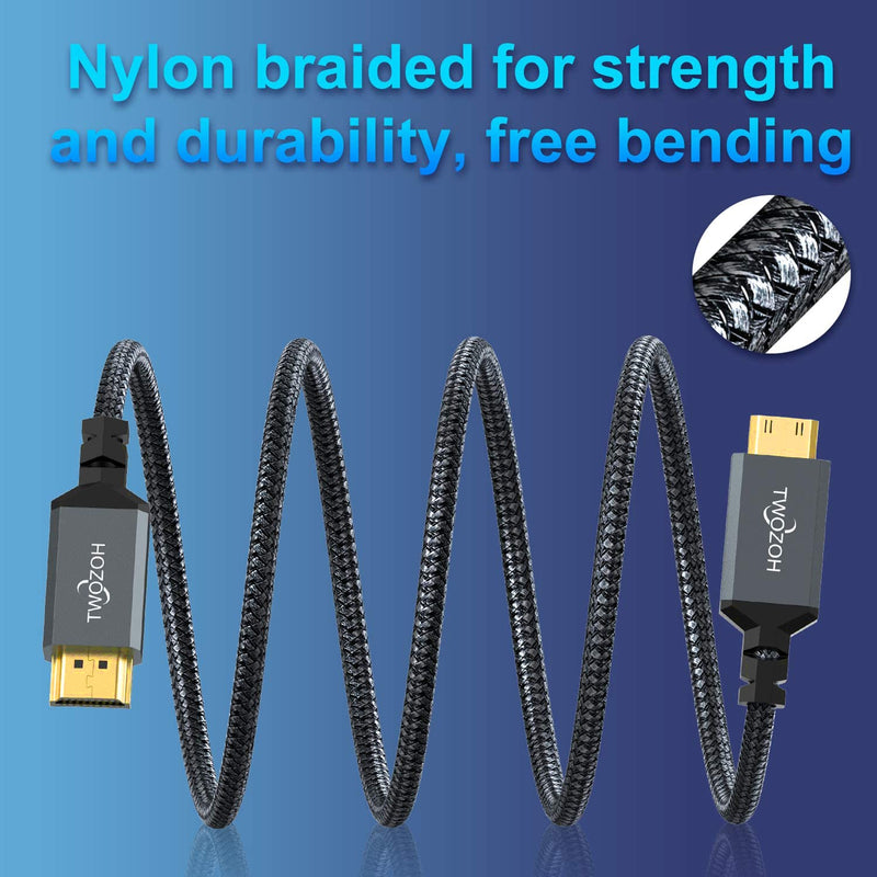 Twozoh Long Mini HDMI to HDMI Cable 25FT, High-Speed HDMI to Mini HDMI Braided Cord Support 3D 4K/60Hz 1080p 720p 25 ft Standard 1-Pack