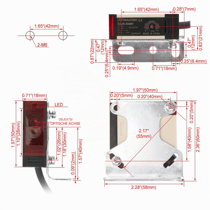 Heschen Photoelectric Switch, E3JK-R4M1, AC90-250V, Illuminated Type, Detection Distance 4M, with Reflector Plate