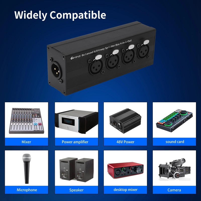 Devinal 4-IN-1-OUT XLR Audio Splitter Box, XLR 4 Female to 1 Male Balanced Converter ; 4-Way Stereo Passive Audio Cable