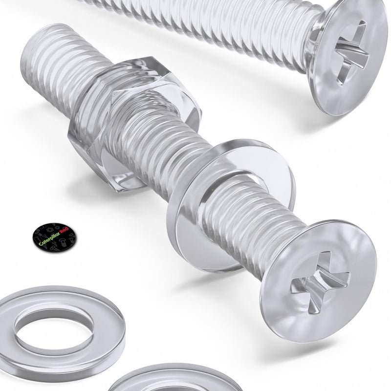 [Australia - AusPower] - 60 x Crosshead Countersunk Screw Nuts and bolts, Transparent Clear Plastic Acrylic, M6 x 40mm - Acrylic Plastic Screws, (15/64 x 1-37/64 in) 