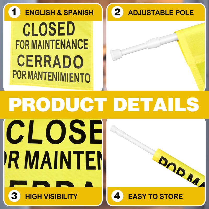 Leinuosen 1 Pcs Closed for Maintenance Safety Sign with English and Spanish Text 27.56-51.18 Inch Expandable Yellow Commercial Hanging Doorway Safety Sign Banner for Restroom Office Hotel