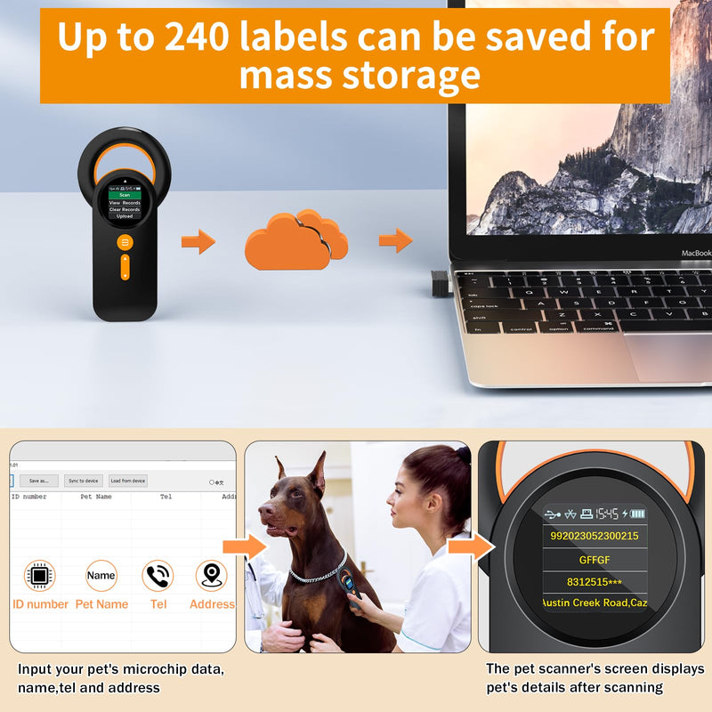 [Australia - AusPower] - Symcode Animal Microchip Scanner with 1.44IN TFT Display, Bluetooth Wireless Pet Chip Scanner RFID Reader ISO11784/85/FDX-B/EMID 240 Records Data Storage Upload to PC New for 2024 