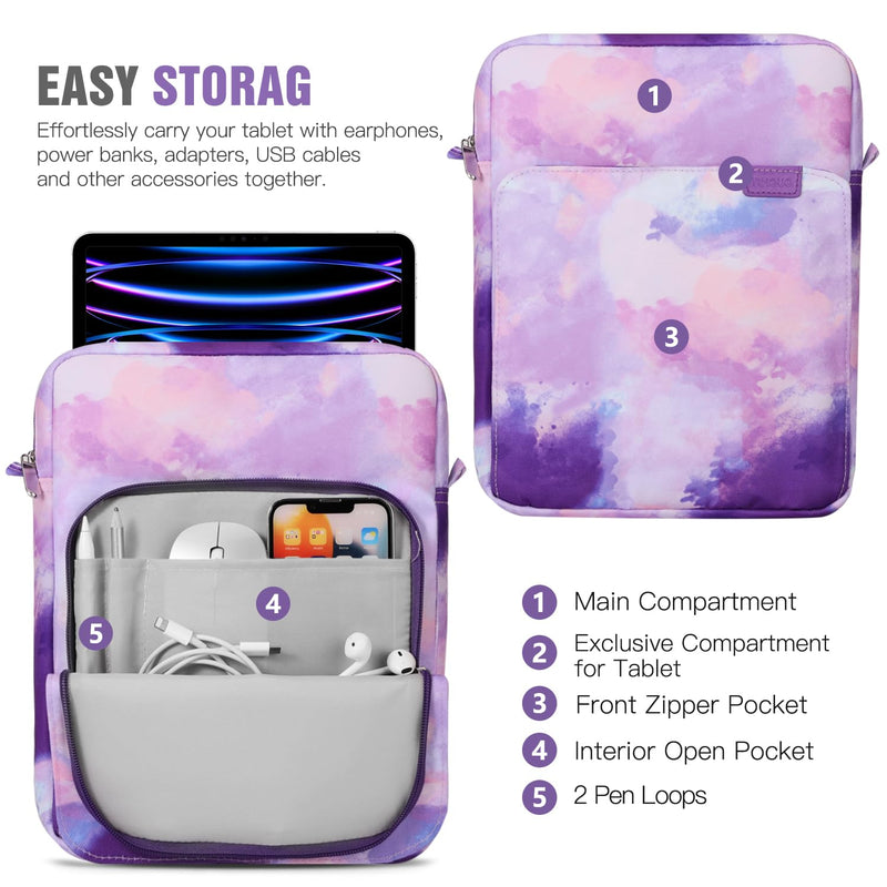 [Australia - AusPower] - TiMOVO Tablet Case with Shoulder Strap Compatible with iPad, iPad Air, iPad Pro, Galaxy Tab S9 2023, Galaxy Tab A8 10.5 9-11 Watercolor Purple 