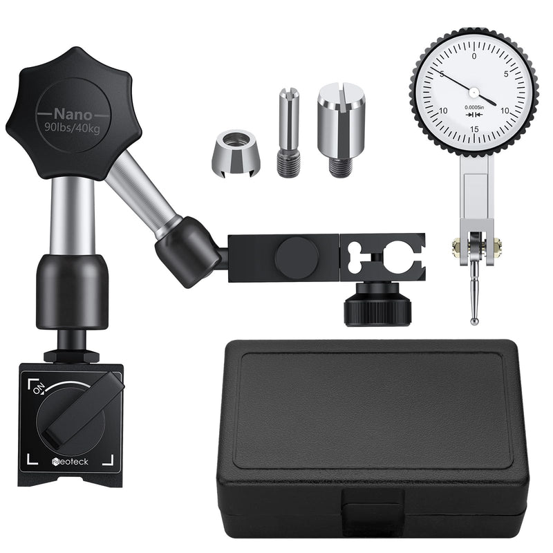 [Australia - AusPower] - Neoteck Dial Test Indicator wiht Magnetic Base Stand and Storage Case, 0-0.03"/0.0005" Test Indicator Set with 2 Steel Dovetail Clamps 3/8'' and 5/32'' for Machine Set-Up, Narrow Area Measurement 
