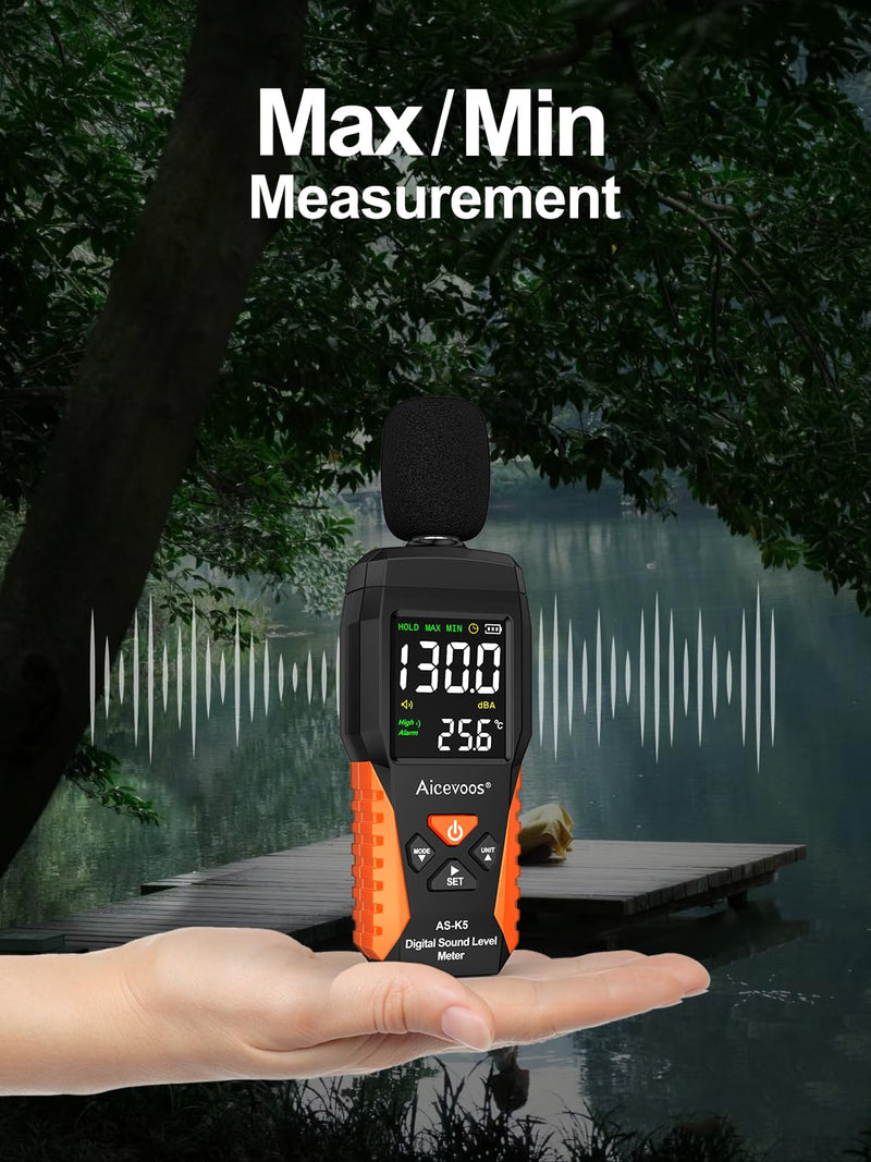 [Australia - AusPower] - Decibel Meter Portable Sound Level Meter dB Meter decibel sound Meter Measuring 30~130 dB, Audible and Visual Alarms, MAX/MIN Noise Measurement 
