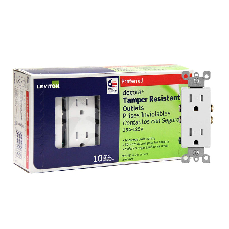 [Australia - AusPower] - Leviton T5325 15 Amp Decora Tamper-Resistant Duplex Electrical Wall Outlet - White, 10 Pack Tamper Resistant 