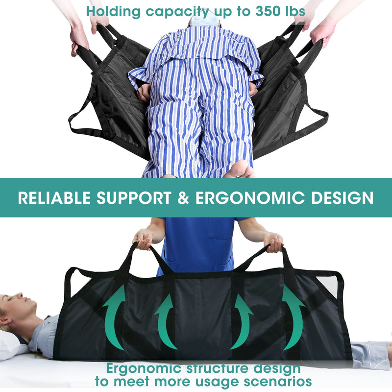 [Australia - AusPower] - 45" x 36" Positioning Bed Pad with Handles Washable Draw Sheets for Hospital Bed Ridden Patient Clothes Waterproof Glide Sheets for Patients Moving Pad for Lifting &Transfer Sheet Nylon, Black 45" X 36" 