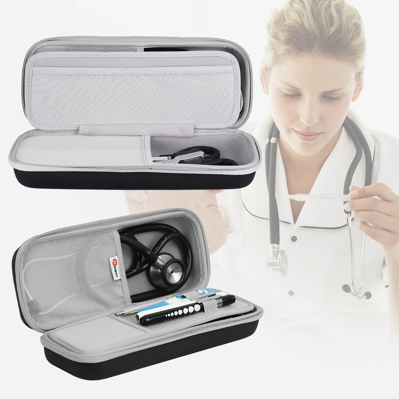 [Australia - AusPower] - Stethoscope Carrying Case, Hard Stethoscope Case Compatible for 3M Littmann Classic III, Cardiology IV Diagnostic, MDF Acoustica Stethoscopes and Other Nurse Accessories (PU Black) Pu Leather_Black 