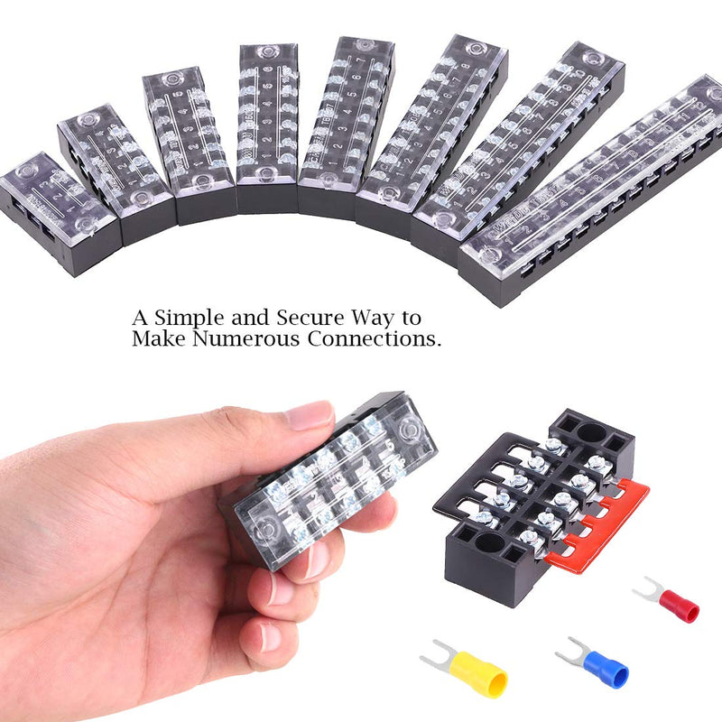 [Australia - AusPower] - Glarks 70Pcs(5Sets) Terminal Block Set, 5Pcs 5 Positions 600V 15A Dual Row Screw Terminals Strip + 5Pcs Pre-Insulated Barrier Strips + 60Pcs Insulated Fork Wire Connector (5P+Fork Connector) 5P+Fork Connector 