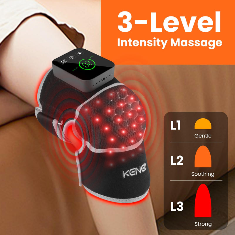 [Australia - AusPower] - Keneo Red Light Therapy Knee Brace with Vibration Massage - 660nm & 850nm Infrared Light Therapy for Knee Pain Relief, 3 Heat Levels, 3 Massage Modes, Wireless & 5000mAH Rechargeable (Grey) Grey 