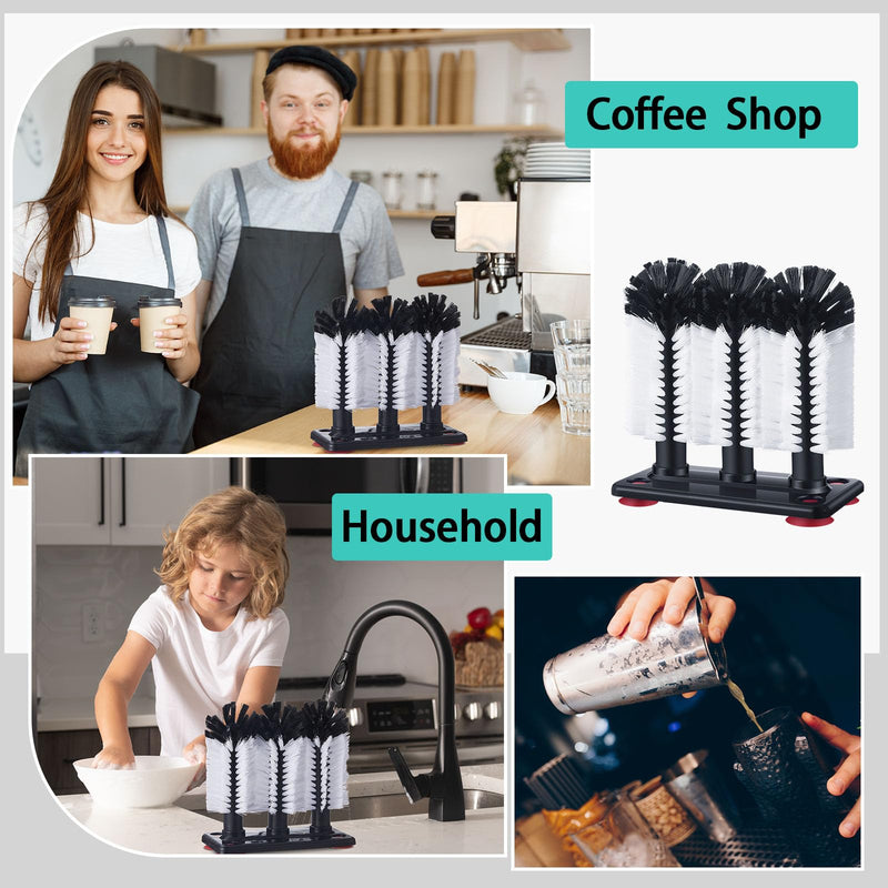 [Australia - AusPower] - Havawish 1 Pack Water Bottle Cleaning Brush with Suction Base, 3 Head Bristle Bar Glass Washer for Sink, Cup Washer Brush Cleaner for Bar Beer Cup, Wine Glass, Long Leg Kitchen Tools 