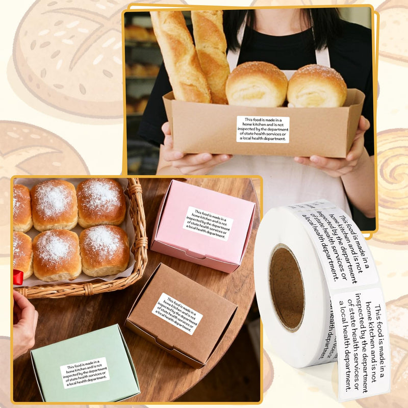500 Pcs Cottage Food Law Labels Stickers, Thermal Printed Adhesive Labels Home Kitchen Inspection Ingredients Stickers for Home Kitchen Bakery Homemade Food Packaging 500