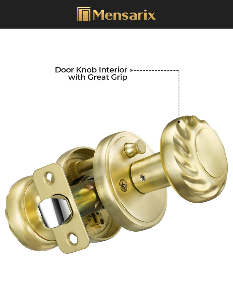 Gold Door Knob Interior, Zinc Alloy Heavy Duty Privacy Door Knobs with Lock for Bedroom and Bathroom, 1 Pack Brushed Gold Interior Door Knobs for Left Right Sided Doors
