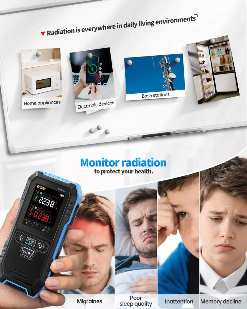 4-in-1 EMF Meter ERD-10 Electromagnetic Field Detector for EF-RF-MF Temperature Measurement
