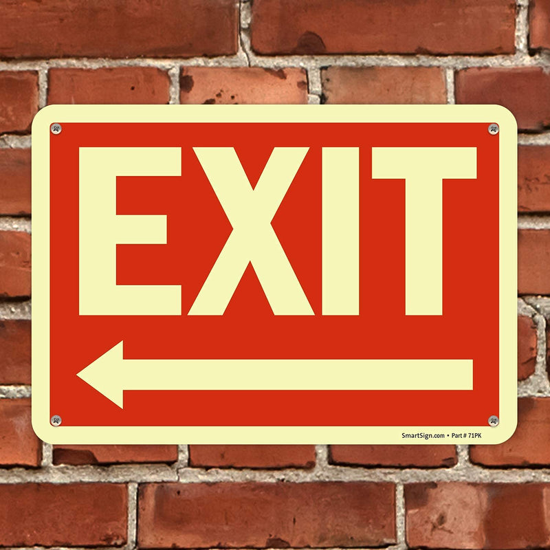 SmartSign "Exit" Sign with Left Arrow | 7" x 10" Glow-in-the-Dark Aluminum, Made in USA