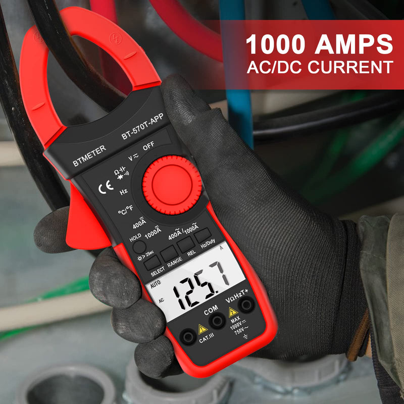 [Australia - AusPower] - BTMETER AC/DC 1000A Clamp Multimeter, 4000 Counts Digital Clamp-on Meter with Data Logging Measure Amp Volt Ohm Capacitance Frequency Temperature Continuity, Electrical Tester 570T-APP 1000A Smart Clamp Ammeter 