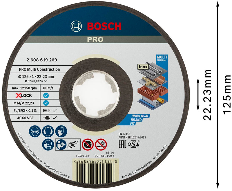 Bosch Accessories Professional 1x Straight Cutting Disc (for MultiMaterial, X-LOCK, Diameter 125 mm, Bore Diameter: 22.23 mm, Thickness: 1 mm) Ø 125 mm