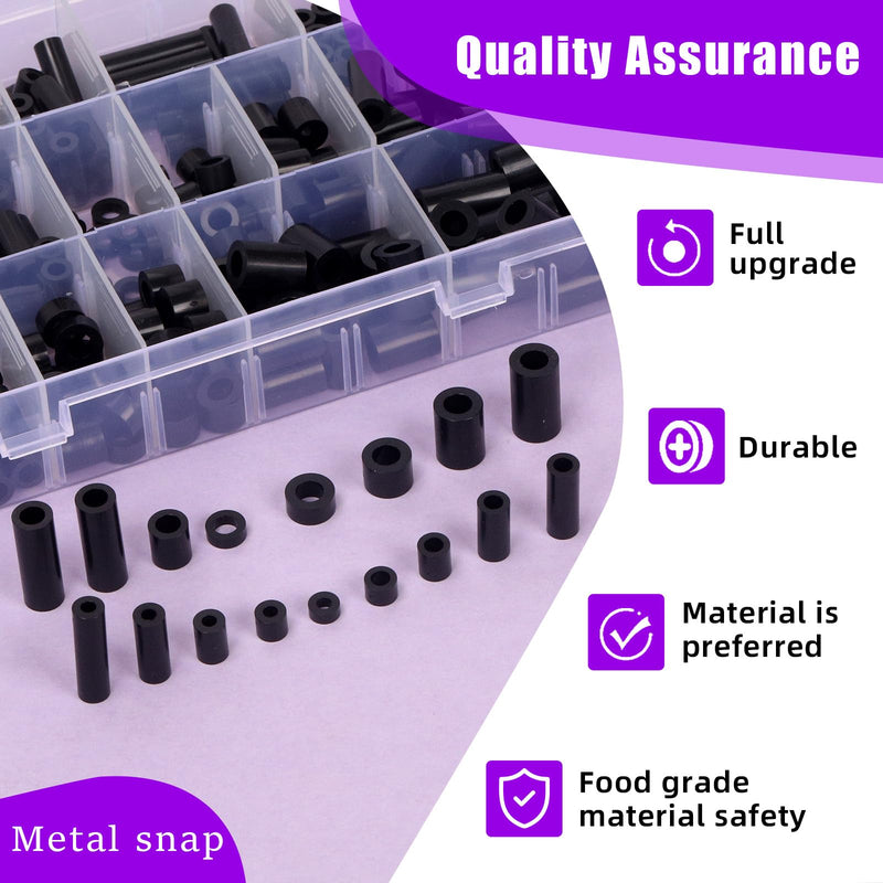 [Australia - AusPower] - Swpeet 270Pcs 18 Sizes Black Nylon Round Spacer Standoff Screw Nut Assortment Kit, Nylon ABS Plastic Standoff, Length 3mm 5mm 6mm 8mm 10mm 12mm 18mm 20mm 25mm for M3 M4 M5 M6 Screws Prototyping 