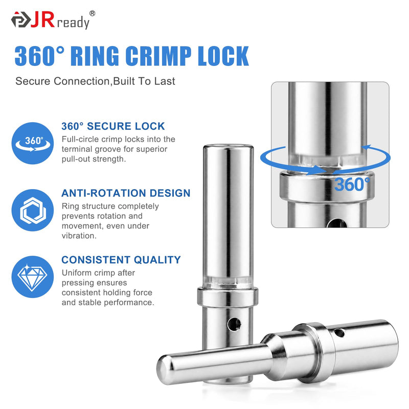 JRready ST6257 DTP Solid Barrel Size 12 Contacts DTP Connector Terminal KIT 20 PCS Male Pins 0460-204-12141 and 20 PCS Female Sockets 0462-203-12141 for Wire Size 12 to 14 awg 20 Pairs Standard Size 12