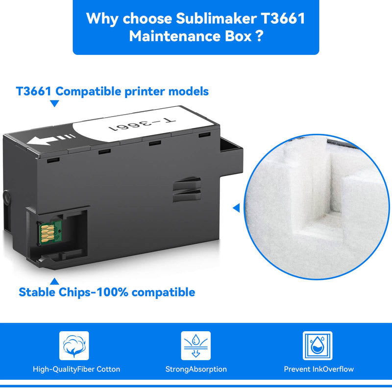 T3661 Ink Maintenance Box for XP-15000 XP-6100 XP-6000 XP-8800 XP-970 XP-8500 XP-8700 XP-8600 Expression Premium/Photo Printer, Compatible for Epson T3661 Maintenance Box (2 Packs)