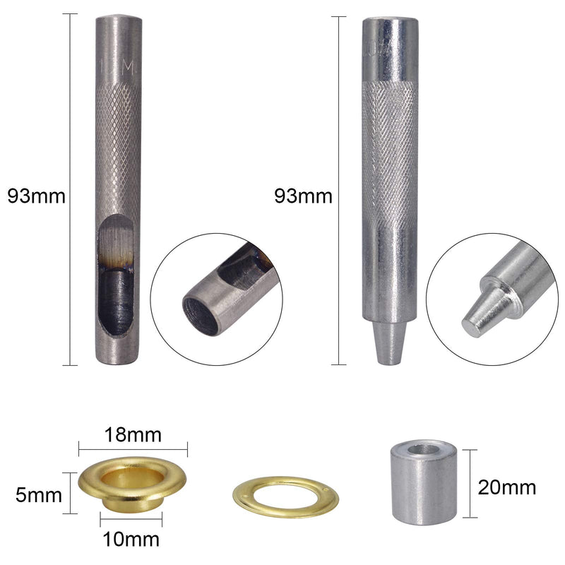 Wolfride 100 Sets Brass Grommet kit 10mm 3/8" Inside Diameter Canvas Fabric Grommet Kit Tarp Eyelet kit (4 Colors)