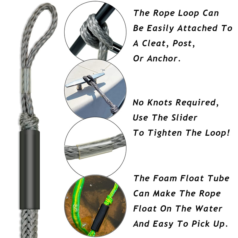 316 Stainless Clip 3 Feet Boat Bungee Dock Lines 2PCS Boat Accessories Marine Grade Quickly Mooring for Jet Ski, SeaDoo,Kayak, Pontoon Boat, Dinghy 3~4.5 Feet (Grey, 3 Feet) Grey