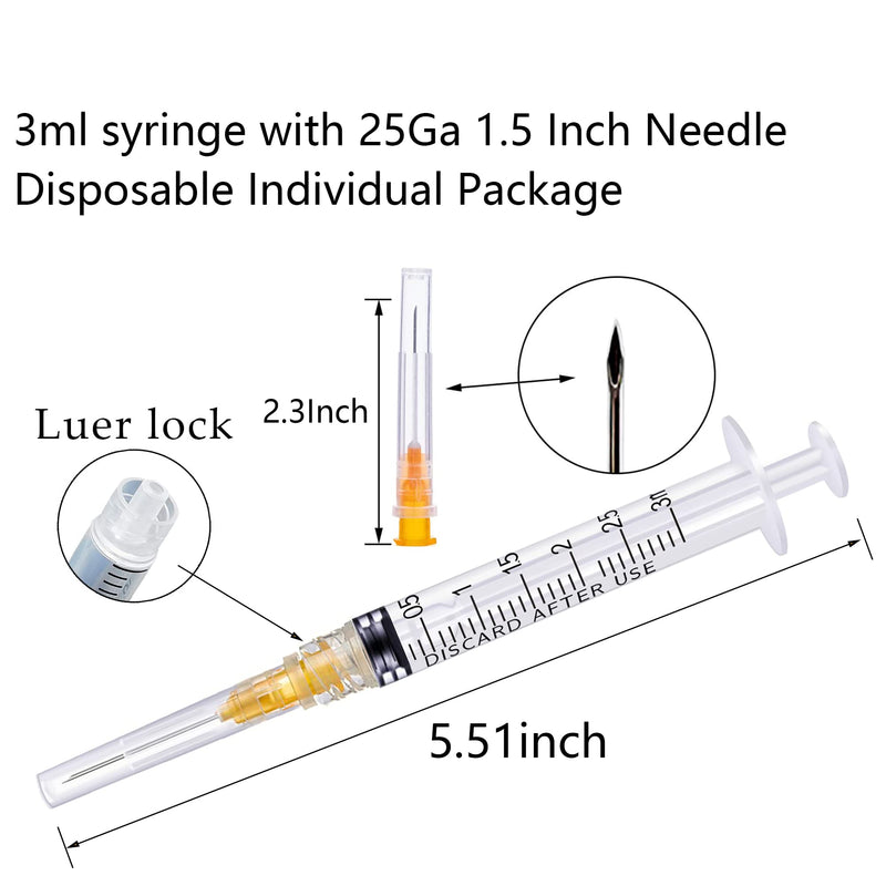 [Australia - AusPower] - 50Pack 3ml/cc Luer Lock with 25Ga 1.5” Individual Wrapped Pack of 50 