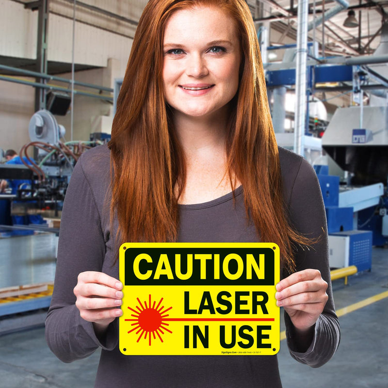 Laser in Use Sign, Caution Sign, 10x7 Inches, Rust Free .040 Aluminum, Fade Resistant, Made in USA