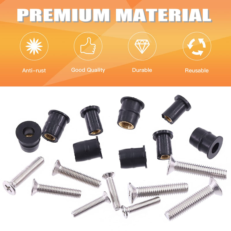 [Australia - AusPower] - 50Pcs M6 Neoprene Well Nuts with Stainless Steel Screws Bolts Rubber Well Nuts Fairing Fasteners Assortment Kit for Motorcycle Kayak Boats 