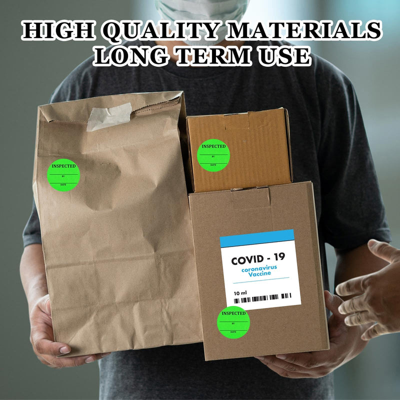 Gueevin 1000 Pcs 2 Inch Quality Control Inventory Labels Writeable QC Inventory Approval Stickers Fluorescent Green Permanent Adhesive Stickers for Shipping Warehouse Organization (Inspected by) Inspected by
