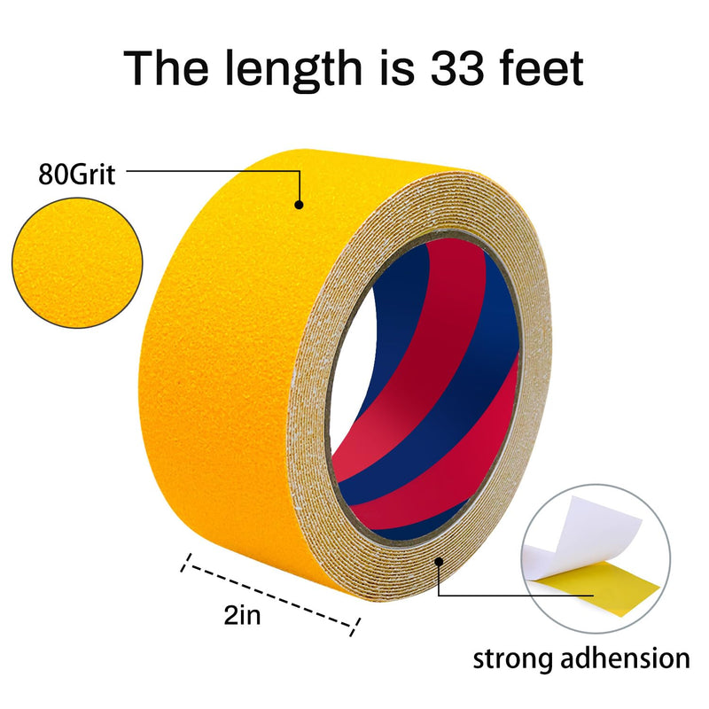 Anti Slip Tape with Bright Yellow Grip Stripes 2 Inch x 33 Feet Waterproof Hazard Caution Warning Tape for Outdoor Stairs, Step Treads, Ramp, Skateboard