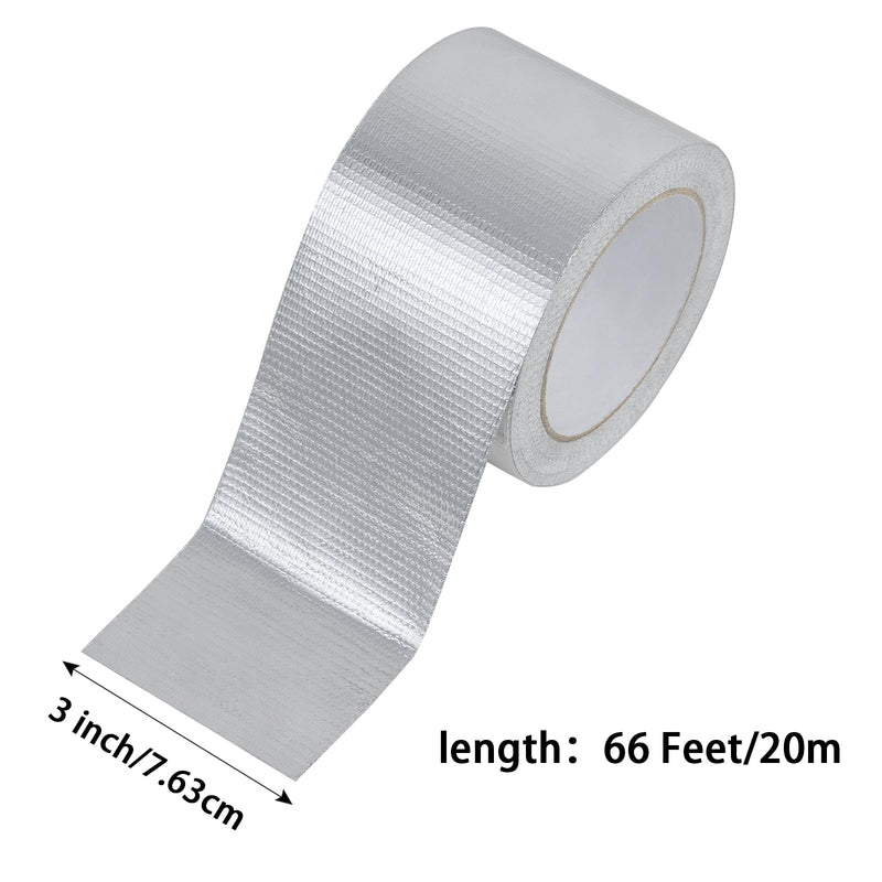 Aluminum Foil Tape - 3 Inch X 66 Feet, 5.91 Mil Thick Fiberglass Reinforced High Temperature Heat Shield Tape for HVAC, Hose and Auto Use