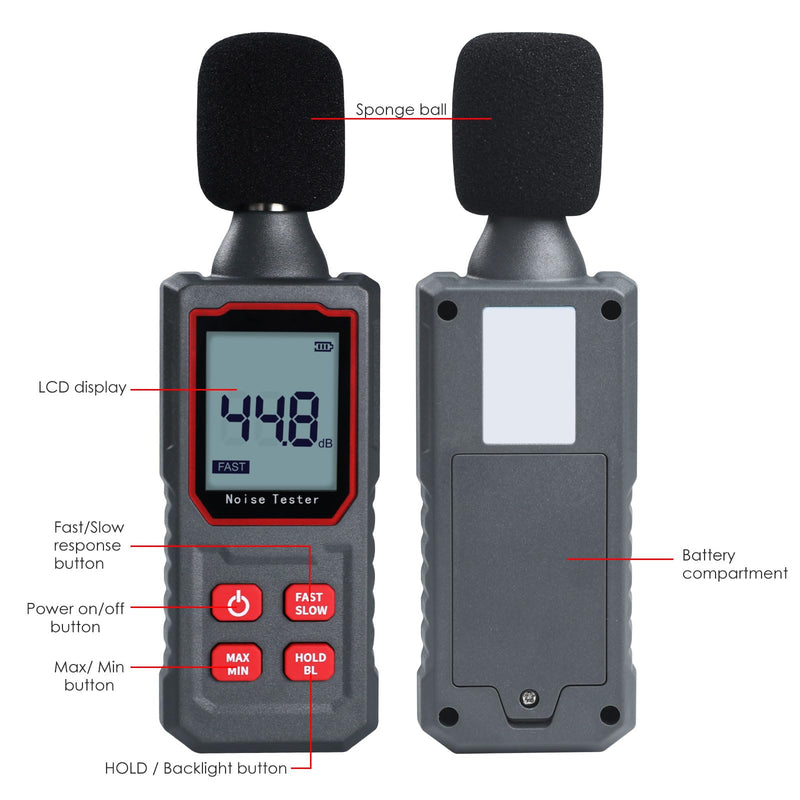 [Australia - AusPower] - Decibel Meter Sound Level Reader 30-130dB Handheld Sound Level Meter SPL Meter with Capacitive Microphone Sensor HD Backlight Display Portable db Meter Decibel Monitoring Tester 