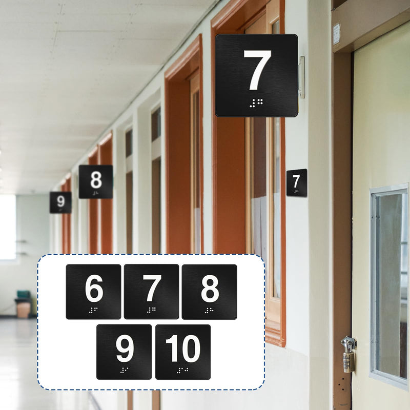 Yaocom Exam Room Sign with Braille and Tactile 4" x 4" Identification Signs Numbers for Exam Rooms Offices Educational Institution Directional Assistance Test Center (Black/white,Numbers 6-10) Black/white Numbers 6-10