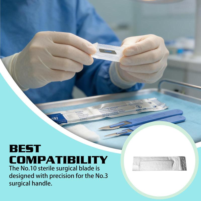 Pack of 100 Sterile Scalpel Blades Figure 10: Scalpel Blades Carbon Steel Replacement Blades, Sterilised Scalpel Blades Sterile for Scalpel Holder No. 3, for Paper Cutting Modeling, Medicine