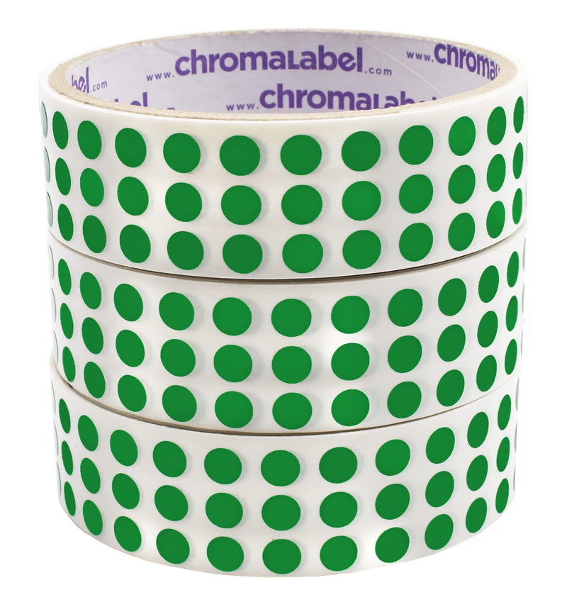 ChromaLabel 0.25 Inch Standard Green Permanent Adhesive Color Code Dot Label Kit, 1000 Stickers per Roll, 3 Pack 1/4" Pack of 3