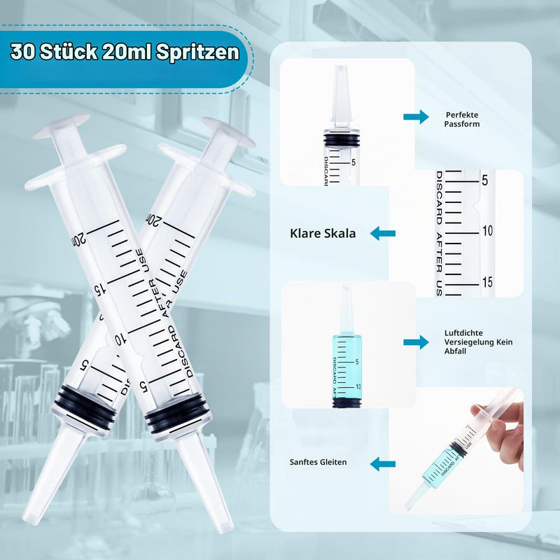 Pack of 30 20 ml Syringes with Protective Caps for Small Pet Feeding Industrial Precision Application Pack of 30 - 20 ml