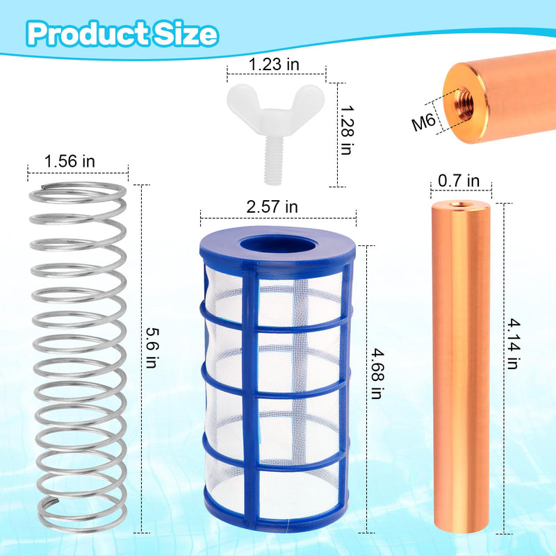 LJB Copper Anode Replacement Kit Includes 4.13"× 0.71" Copper Anode Rod, Filter Screen, Spring, and M6 Screw, Suitable for Pool Solar Ion Generator Copper Anode Replacement