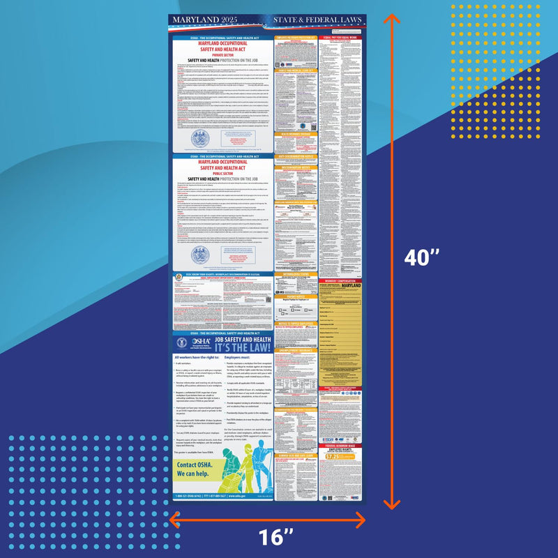 [Australia - AusPower] - 2025 Maryland State and Federal Labor Law Poster - OSHA Workplace Compliant - Mandatory Regulations Posting for Employees - All in One Required Compliance Posting 16" x 40" - Laminated 