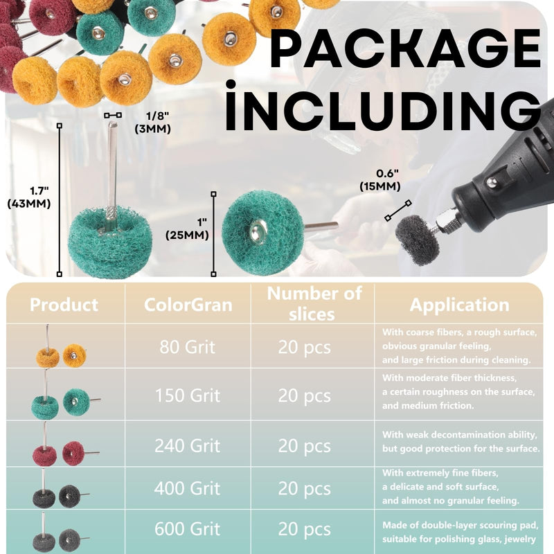 [Australia - AusPower] - Shineboc Pack of 100 Sanding Discs Polishing Discs Set with Dremel Accessories, 80/150/240/400/600 Grit Polishing Attachment Cordless Screwdriver for Grinding Head for Polishing and Grinding Metal BJB-100PCS-mix 