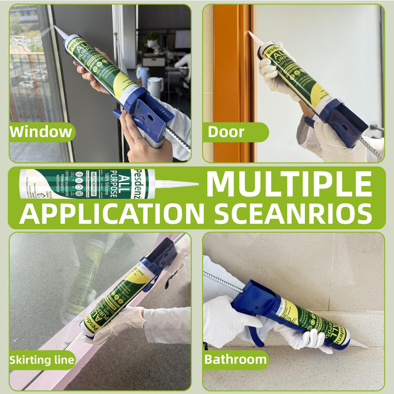 [Australia - AusPower] - Gray Universal Silicone Caulk, 100% Silicone Sealant Outdoor Waterproof, Flexible Cartridge Adhesive Caulking for Aquarium RV Roof Window Door Kitchen Bathroom Bathtub Shower Seal, 10.1 Oz, 1 Pack 