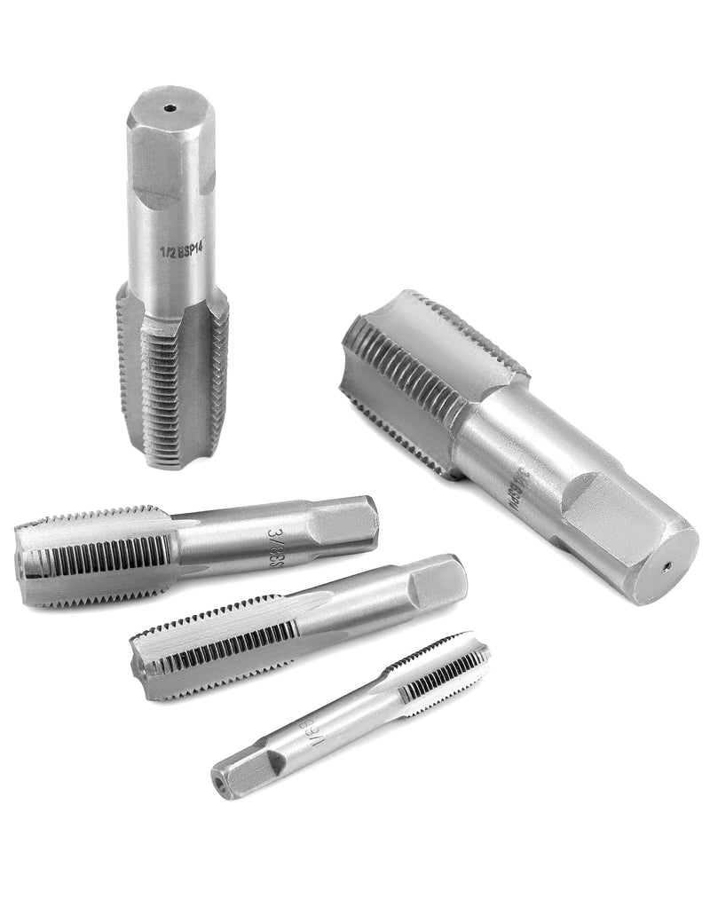 [Australia - AusPower] - QWORK® 5 Pieces 55° Steel Tap, Pipe Tap Set, Suitable for Water Pipe Connections, Car Repair and Machines, G1/8 G1/4 G3/8 G1/2 G3/4 