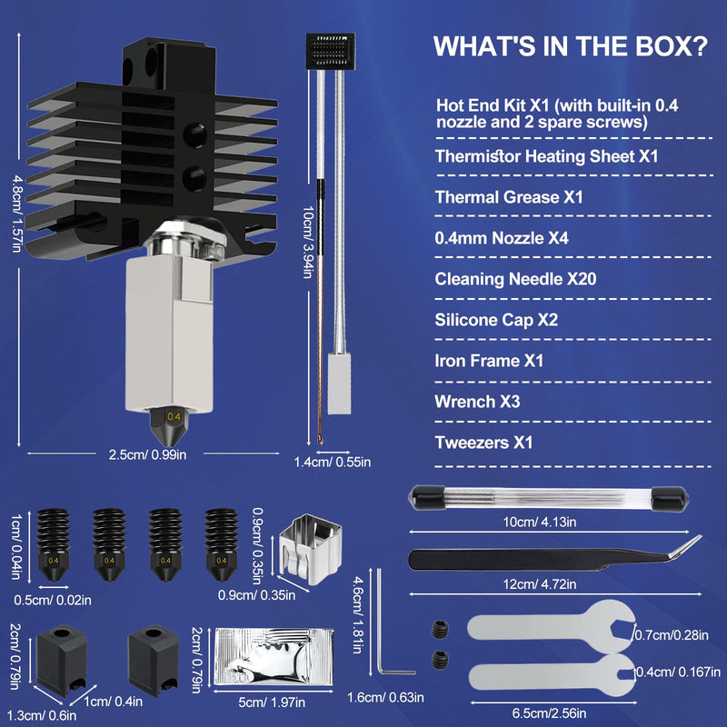 Hotend Kit for Bambu Lab P1P/P1S, 3D Printer Hot End Replacement with Hardened Steel Nozzle 0.4mm, High Speed & Temperature Extruder Heating Block Hot End for Bambu Lab P1 Series 3D Printers 1 Pack-0.4MM